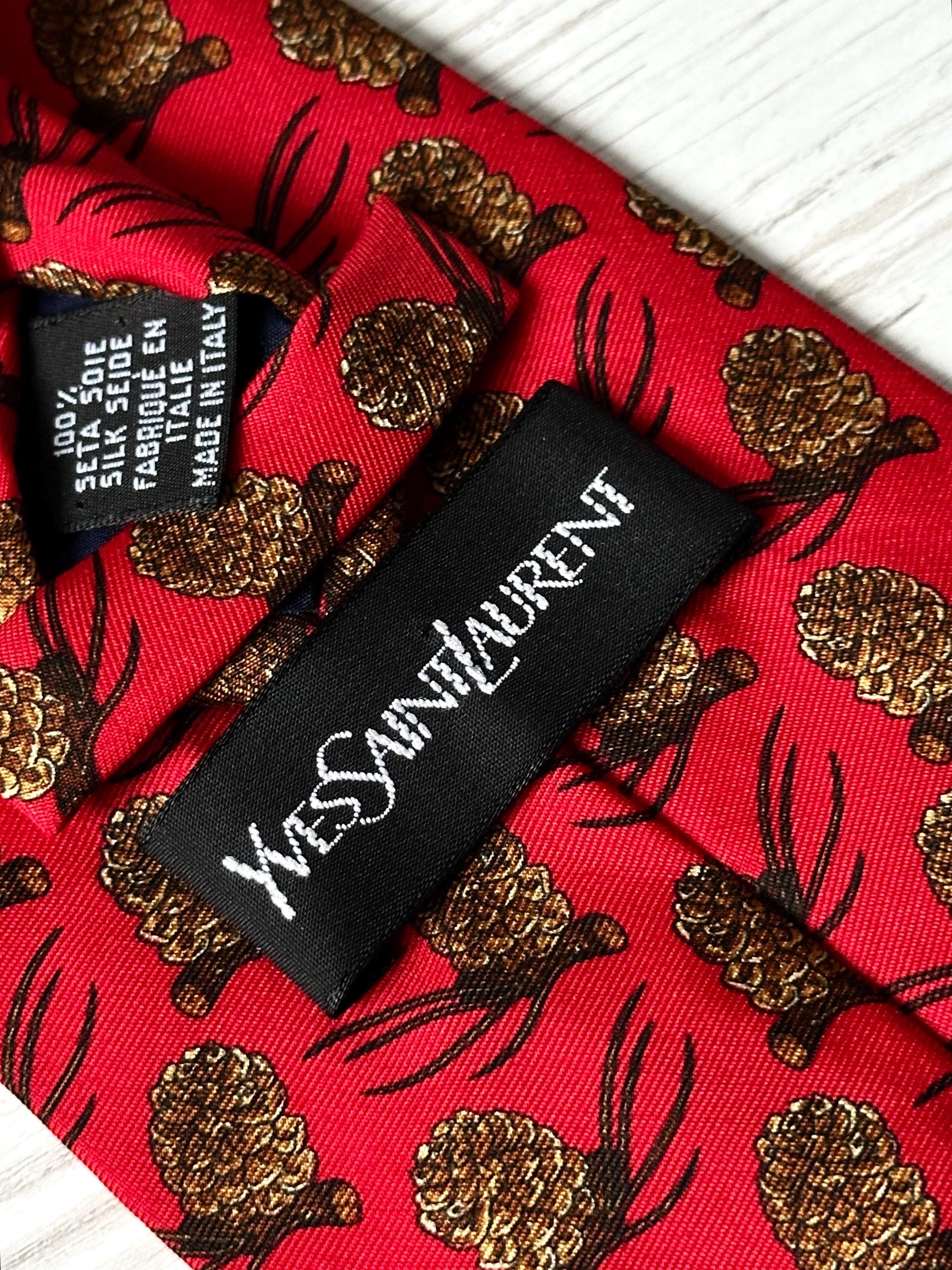 Authentic Yves Saint Laurent Red Vintage Floral Men YSL Vintage Red All Silk Tie with Small Flower Print.EUC! main image 1