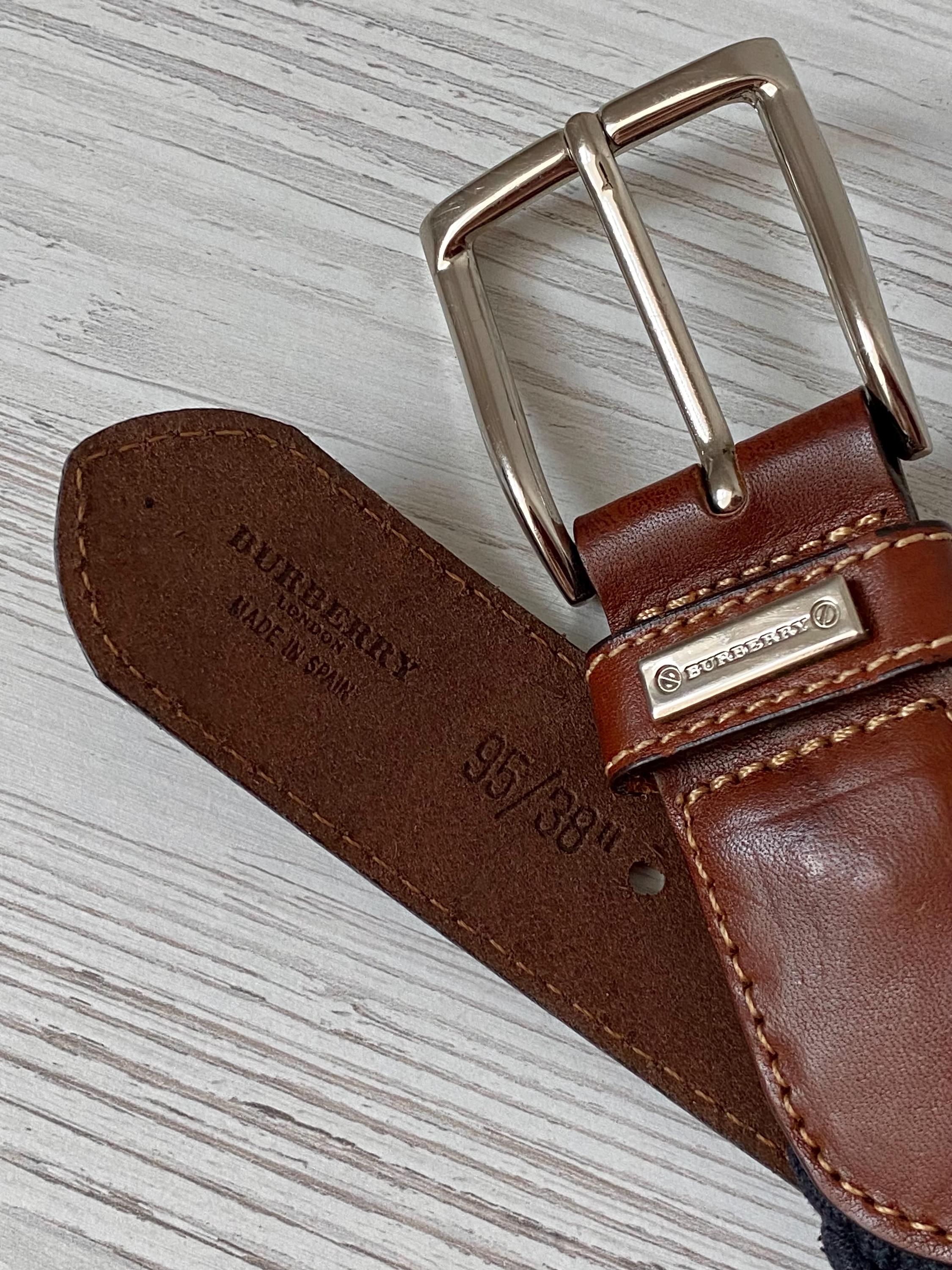 BURBERRY London Elastic Belt With Genuine Leather Trim Dark Blue