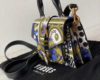 Gianni Versace Versus Heritage Border Print Iconic Buckle Satchel