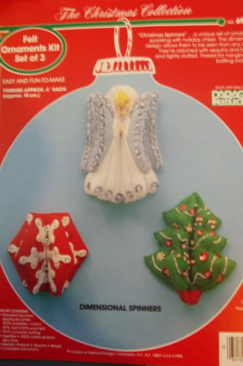Christmas Spinners Felt Dimensional Ornaments Kit Set of 3 image 1