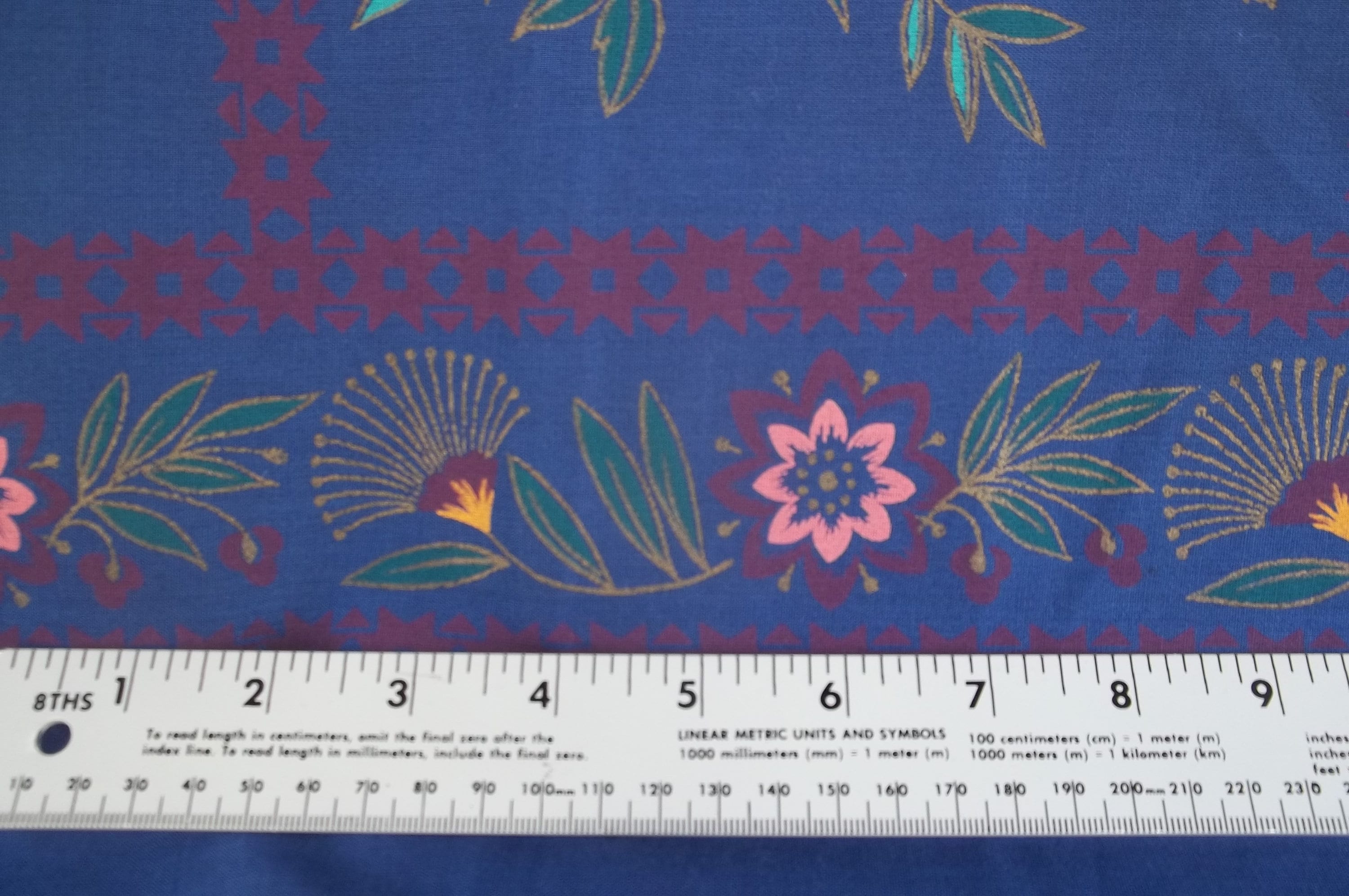 Navy Floral Border Print Fabric | Etsy