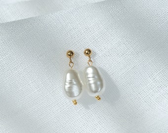 Pearl Earrings Dangle • Handmade Baroque Pearl Drop • Gold Plated Pearl Drop • Bridesmaids Gifts• Minimalist• Bridal Earring