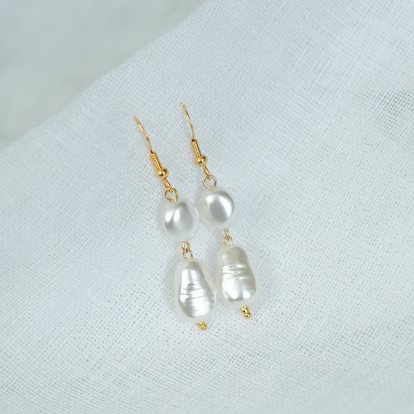 Pearl Earrings Dangle • Handmade Pearl Drop • Gold Plated Pearl Drop • Bridesmaids Gifts• Minimalist• Bridal Earring