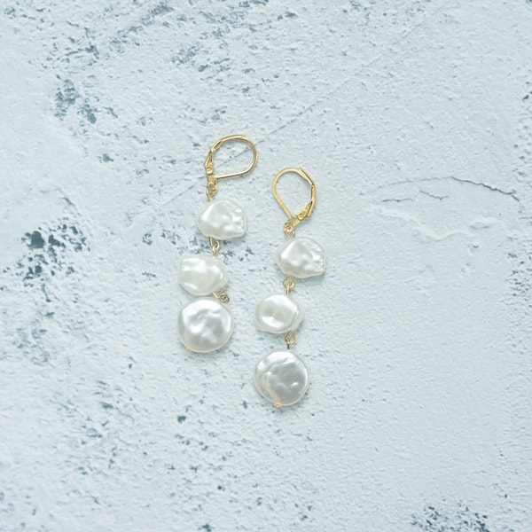 Pearl Earrings Dangle • Handmade Baroque Pearl Drop • Gold Plated Pearl Drop • Bridesmaids Gifts• Minimalist• Bridal Earring