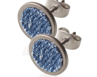 Kirsten Sander Stainless Steel and REAL Denim / Jeans Round Stud Pair of Earrings