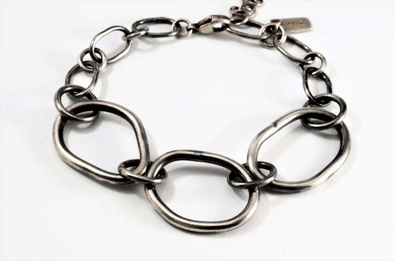 boho adjustable Bracelet: Random Links rock n roll jewelry heavy Oxidized links artisan piece big chain unique jewellery