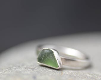 Dark Green Seaglass ring, Size N | English seaglass, Seaham seaglass, found object, ocean inspired, artisan piece