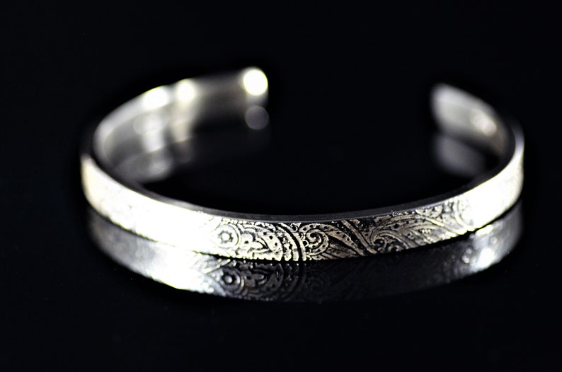 Paisley Pattern 7mm Cuff Bangle / Torque Mens Silver Bangle Etsy UK