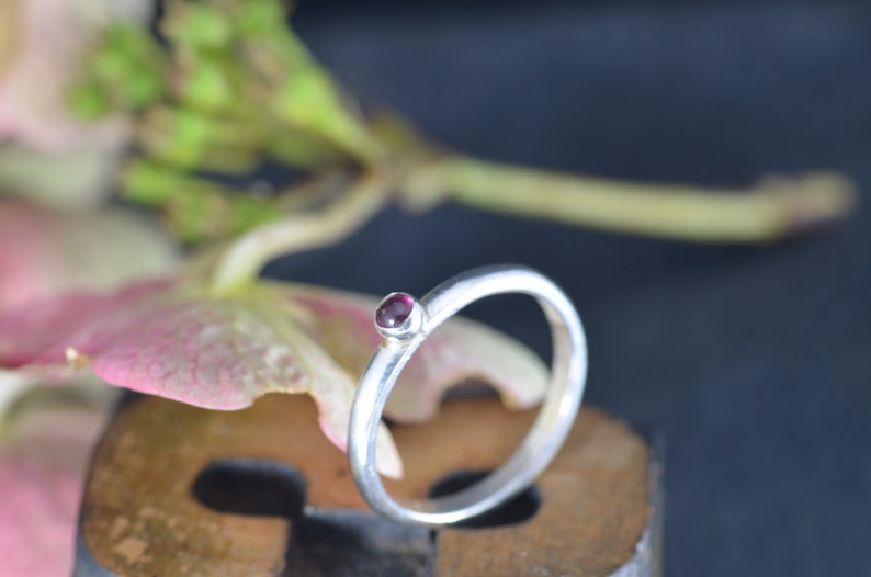 classic January birthstone jewellery | boho 3mm cabochon festival stacker art summertime Garnet Stacking Ring hippie