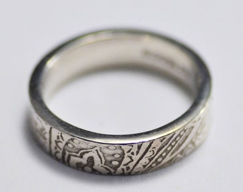 Paisley Sterling Silver Ring, 5mm wide | personalised etched ring for men and women