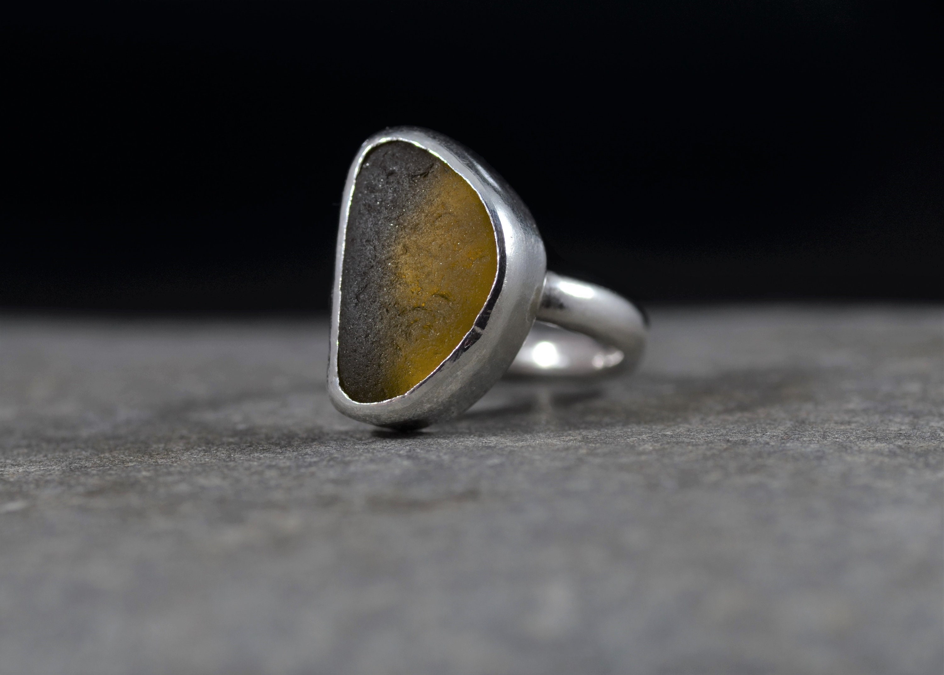 Orange Seaglass Ring: Fine Silver Bezel, Seaham Beach Find (Size K)