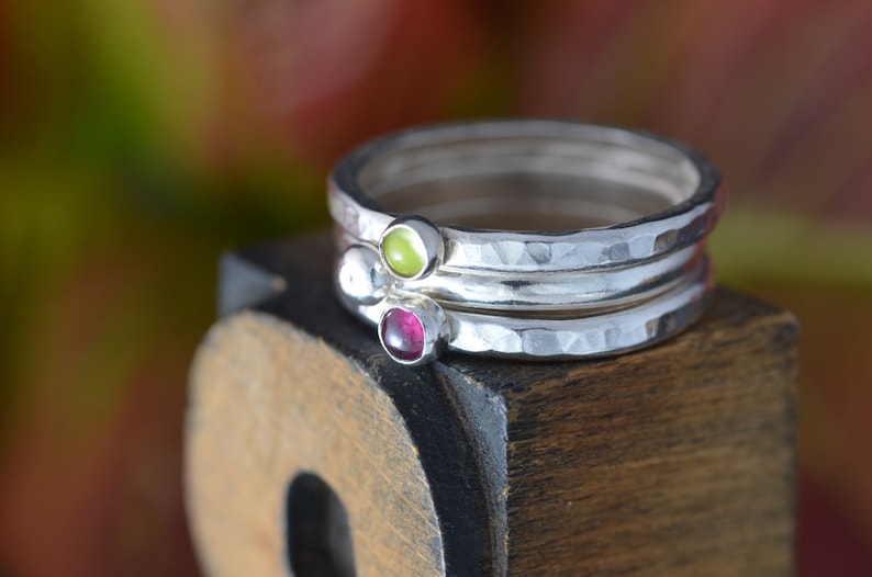 classic January birthstone jewellery | boho 3mm cabochon festival stacker art summertime Garnet Stacking Ring hippie