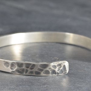 Hammered Ends Silver Cuff Bangle / Torque, 6mm wide | mens silver bangle, womens silver bangle, personalised bracelet