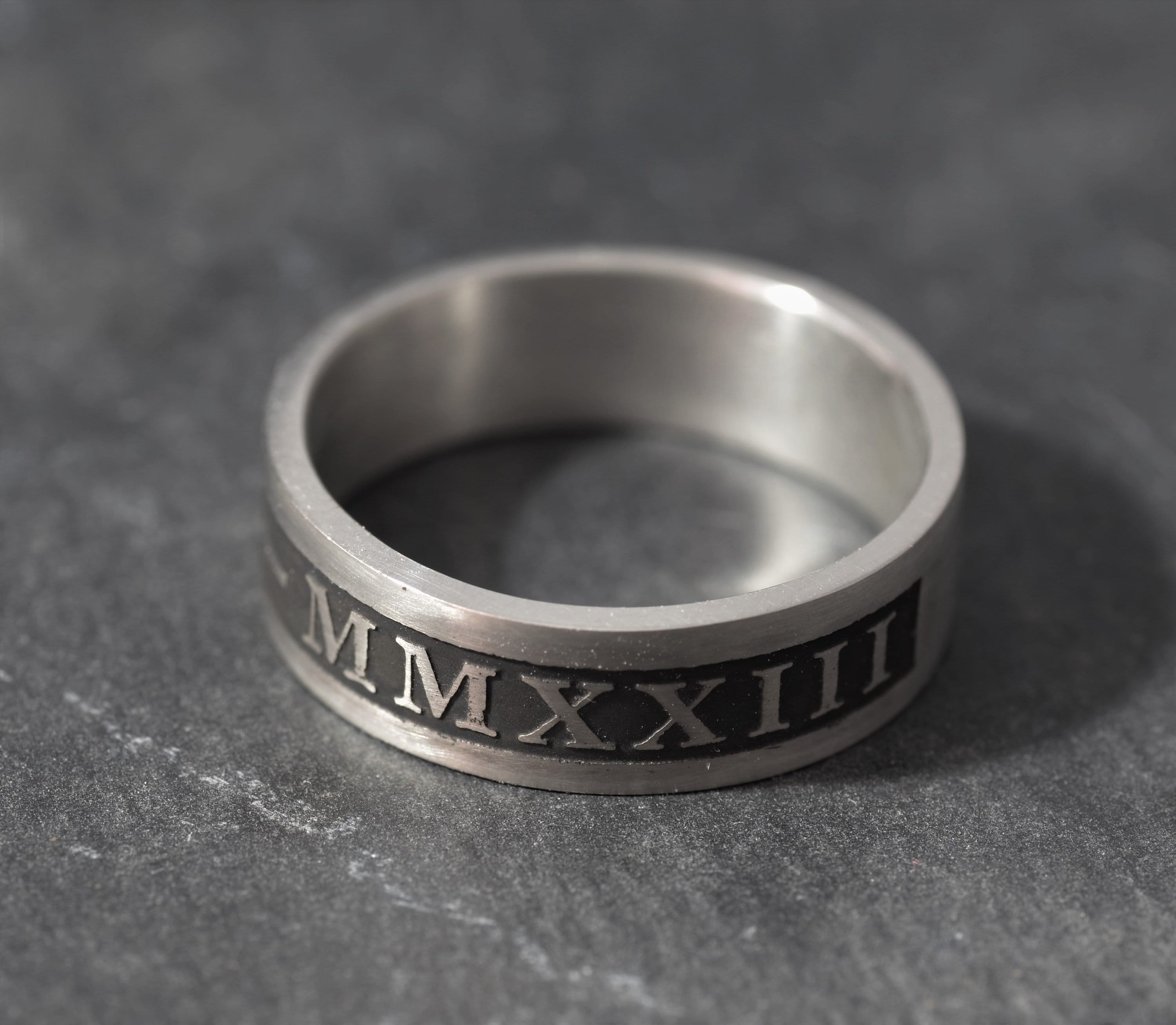 Roman Numeral Eternity Ring - .925 Sterling Silver Men's Band, Sizes 4-10