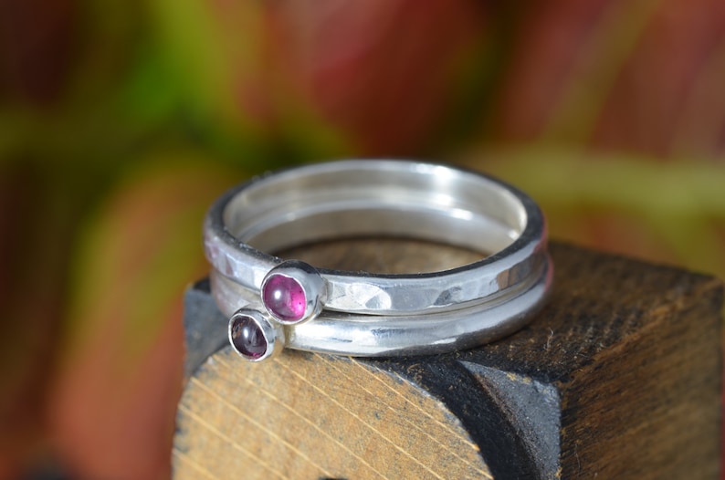 classic January birthstone jewellery | boho 3mm cabochon festival stacker art summertime Garnet Stacking Ring hippie