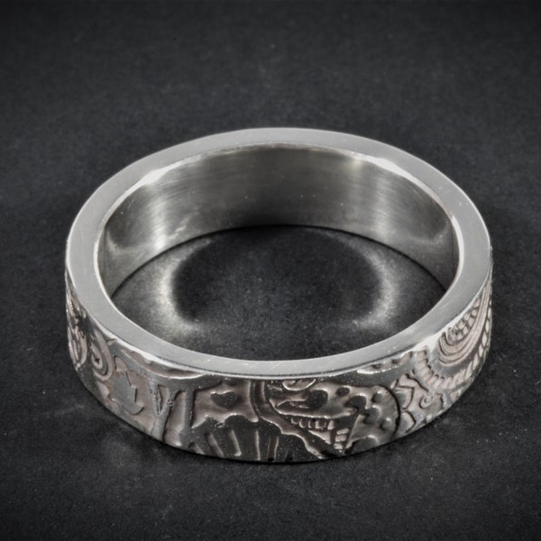 Paisley Etched Ring, 6mm wide band | mens silver ring, womens silver ring, paisley design ring, heavy ring, custom ring, wedding ring