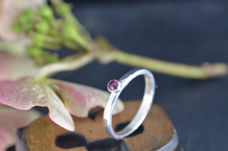 classic January birthstone jewellery | boho 3mm cabochon festival stacker art summertime Garnet Stacking Ring hippie