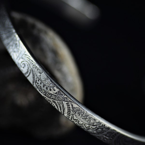 Paisley patroon 6mm manchet Bangle/koppel Bangle | heren zilveren armband, dames zilveren armband, gepersonaliseerde armband