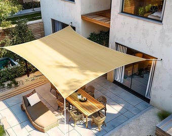 5'-10' Rectangle Sun Shade Sail - UV Block Breathable Canopy - for Backyard, Patio & Garden - Includes Grommets Ropes