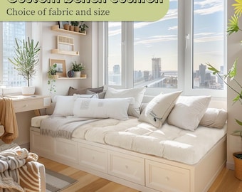 3" Tufted Nine-Pin Bench Cushion - Custom Thick Seat Pad for Window & Sofa - French Home Decor Pillow