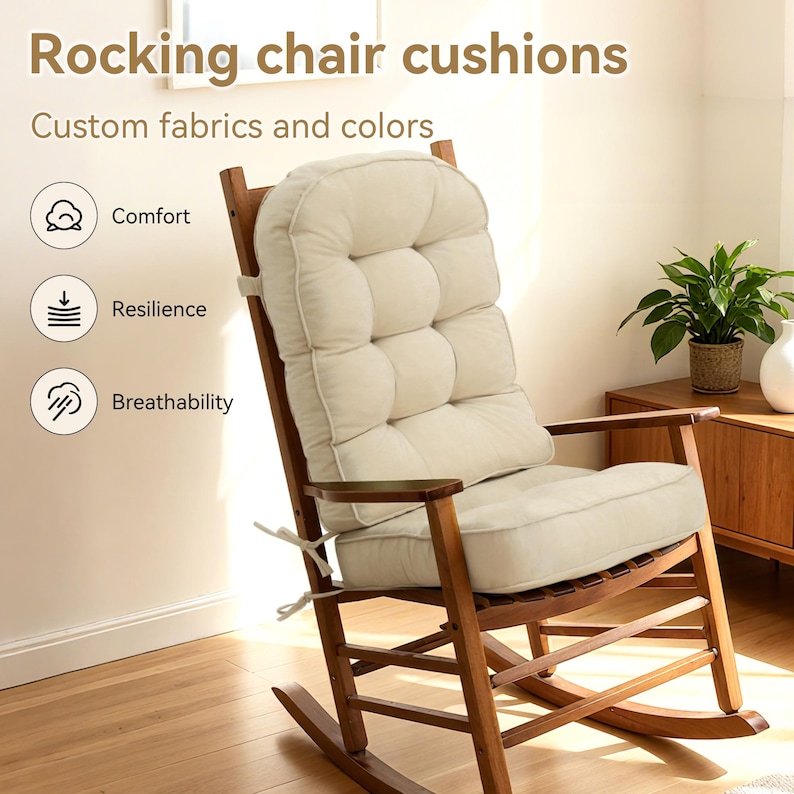 Double Welt Cord Rocking Chair Cushion - Non-slip Bottom & Secure Ties ...