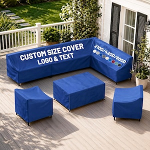 Custom Patio Furniture Covers, 600D Oxford Outdoor Furniture Covers in Blue, Waterproof UV Windproof Drawstring Dust Protector, Custom Size
