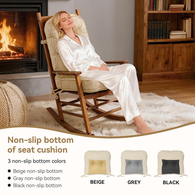 Double Welt Cord Rocking Chair Cushion - Non-slip Bottom & Secure Ties ...