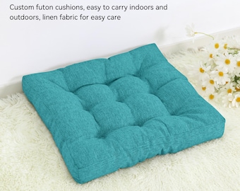 Square Floor Cushion - Handwoven Cotton & Linen Pouf - Custom Colors - Japanese Zen Meditation Pillow - For Living Room, Yoga, Tea Ceremony