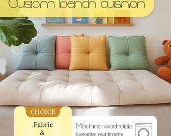 Custom 4&quot; Thick Tufted Bench Cushion - Handmade Window Seat & Sofa Pillow - Home Decor Gift