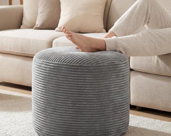 Pouf rotondo, poggiapiedi in velluto a coste soffice con imbottitura in schiuma ad alta densità, pouf contenitore per soggiorno, divano o poltrona a sacco, 20 x 15 pollici