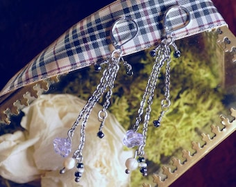 Violet Hill - dangle chain and glass beads earrings