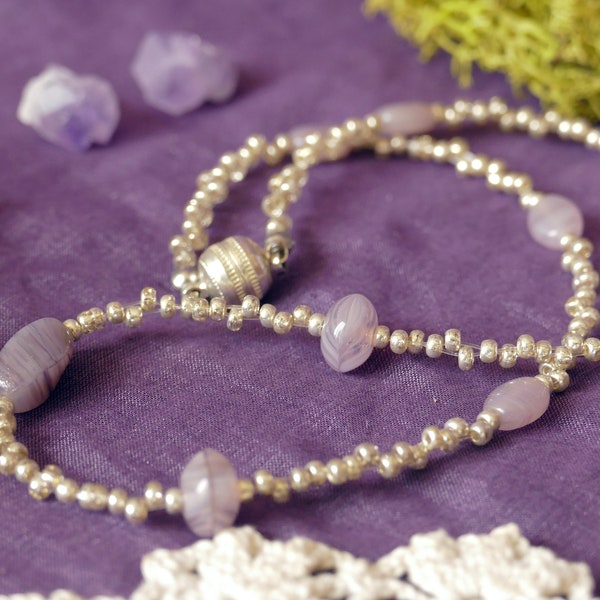 Collier de perles argent et mauve