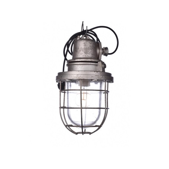 Industrial Fixture Light Retro Gray Hanging Light Vintage Cage Lamp Bar Restaurant Lighting Man Cave Ceiling Old Pendant