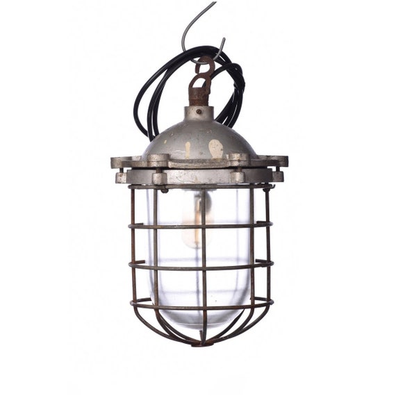 Ceiling Fixture Light Retro Gray Hanging Lamp Vintage Cage Etsy