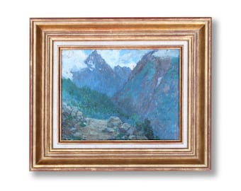 Landscape painting, antique oil painting, fine art, French landscape, post-Impressionist work, wall decor, farmhouse decor, framed