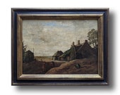 Original painting, Oil painting, Wood antique from France, Farmhouse decor, Landscape