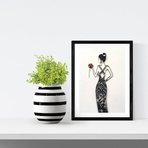 Fashion party black and silver dress, Art deco fashion wall art, Great Gatsby inspired art decor, Quilled dress decor, Fashion lover gift