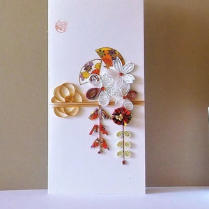Carte quilling design japonais avec fleurs kanzashi