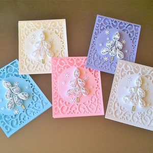 Mini biglietti di Natale, set di 5 biglietti con albero di Natale quilling, Natale pastello