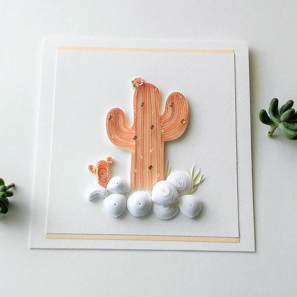 Cactus card, Pink Cactus love, Cactus quilling, Quilled 3d handmade birthday card