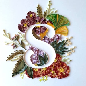 Letra S de quilling floral, flores y letras de arte qiulling de papel, regalo de carta con tiras de papel