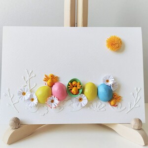 3D-Oster-Quillingskarte mit Eiern und Huhn, Ostergrußkarte Frohe Ostern