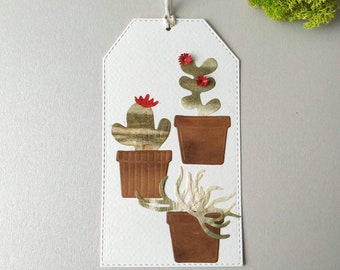 5 Cactus Gift tags, Cactus plants in a pot tags, Set of 5 cactus tags for present