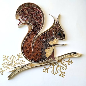 Squirrel Quilling art, Wildlife gift, Squirrel wall art