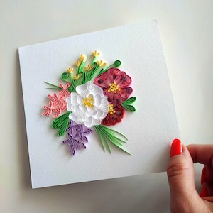 Handgemachte Karte für Muttertag, Papier Quilling Blumenstrauß, Quilling Karte, Herzliche Wünsche Grußkarte