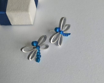 Paper stud dragonfly earrings, Paper jewelry earrings, Quilled ear stud for women, Paper quilling earrings