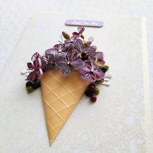 Quilling-kaart met hortensiabloemen, Quilling-boeket voor Moederdag