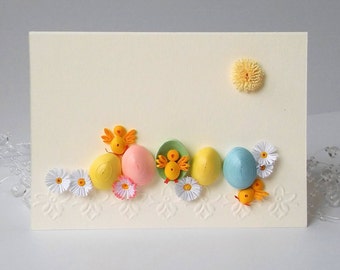 3D Easter card, Easter eggs and chicken, Easter Greetings, Easter quilling card, Paper quilling for Easter, Happy Easter card, Seasonal card