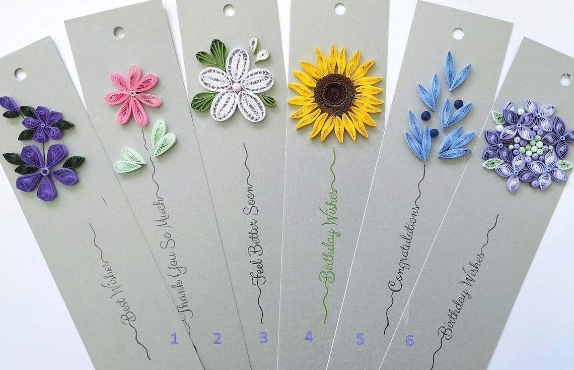 Floral Set of Quilling Bookmarks, Paper Flowers on Bookmarks, Handmade ...
