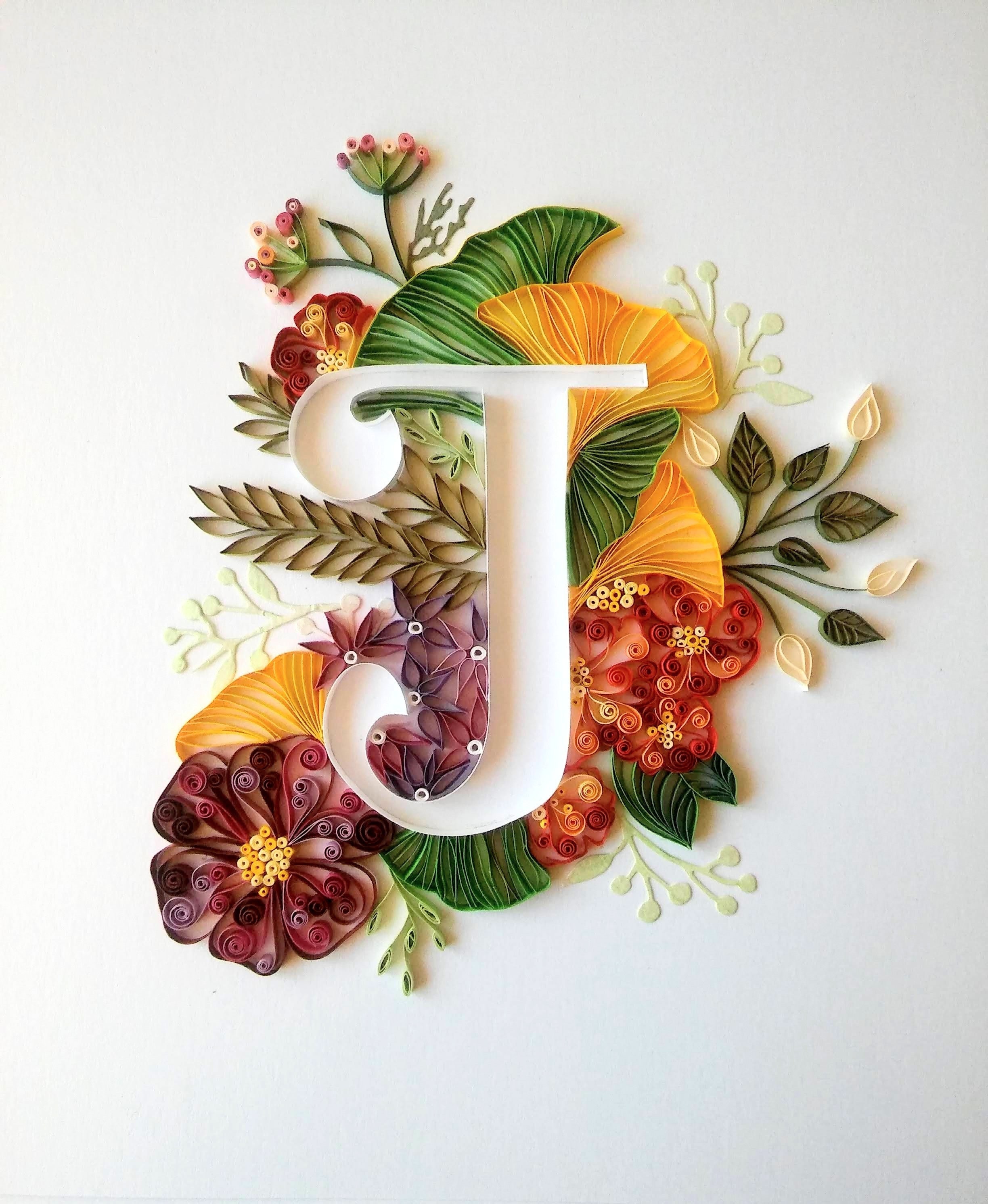 Personalized Letter Gift, Floral Quilled Letter J, Wall Art